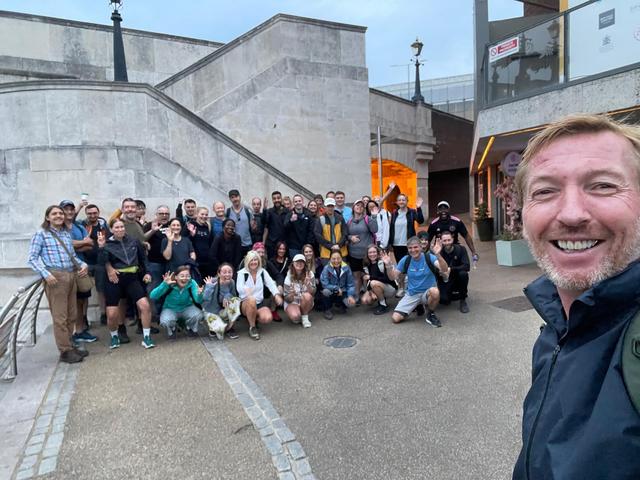 Group of walkers by Kingston Bridge